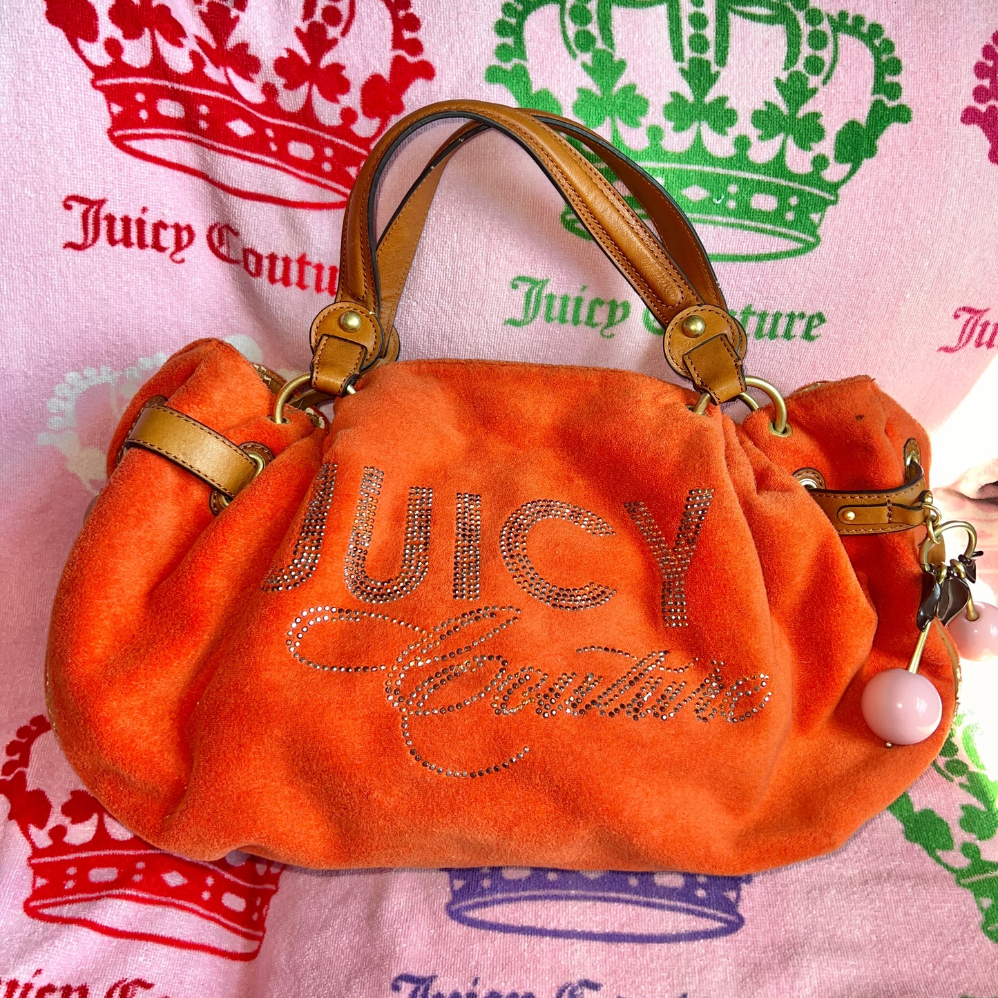 Vintage Orange Juicy Couture Purse Satchel Bag Handbag Terry Cloth Cherry Y2K