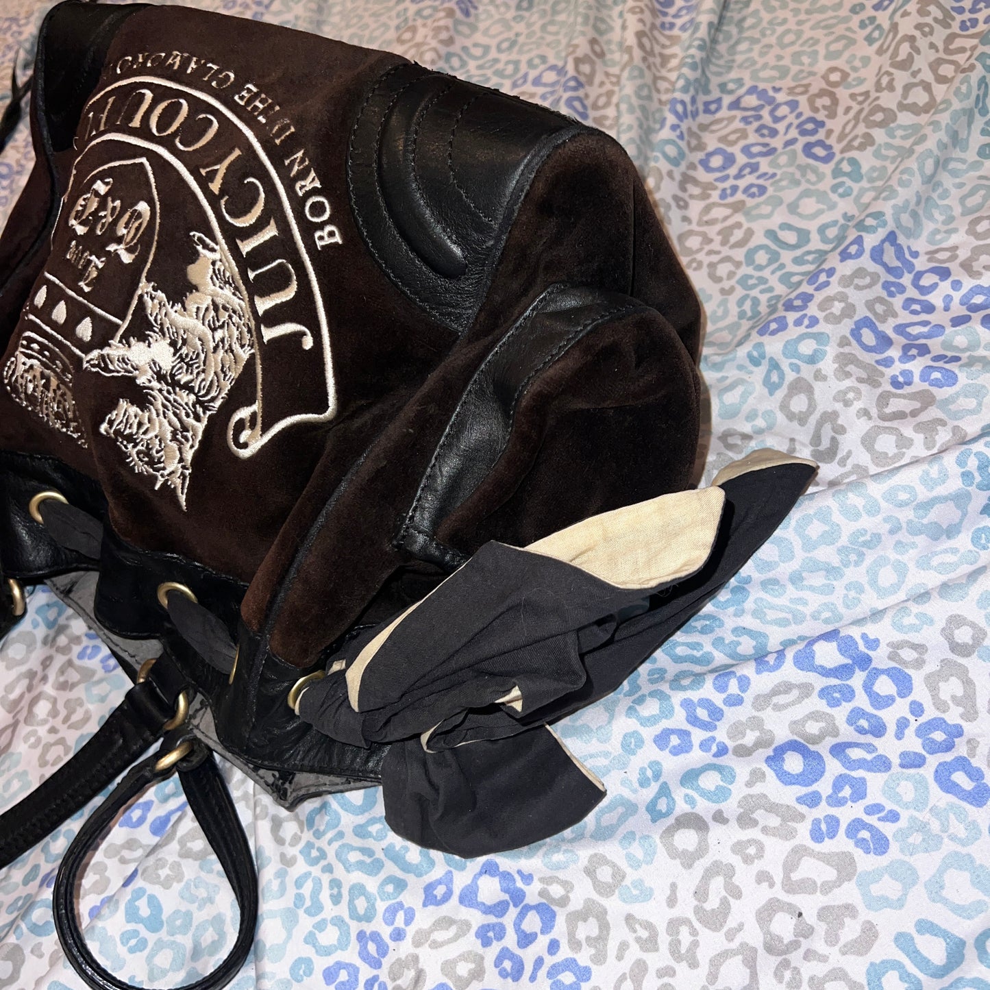 Vintage Black Juicy Couture Tote Bag Velvet Daydreamer Scottie Dog Purse Handbag