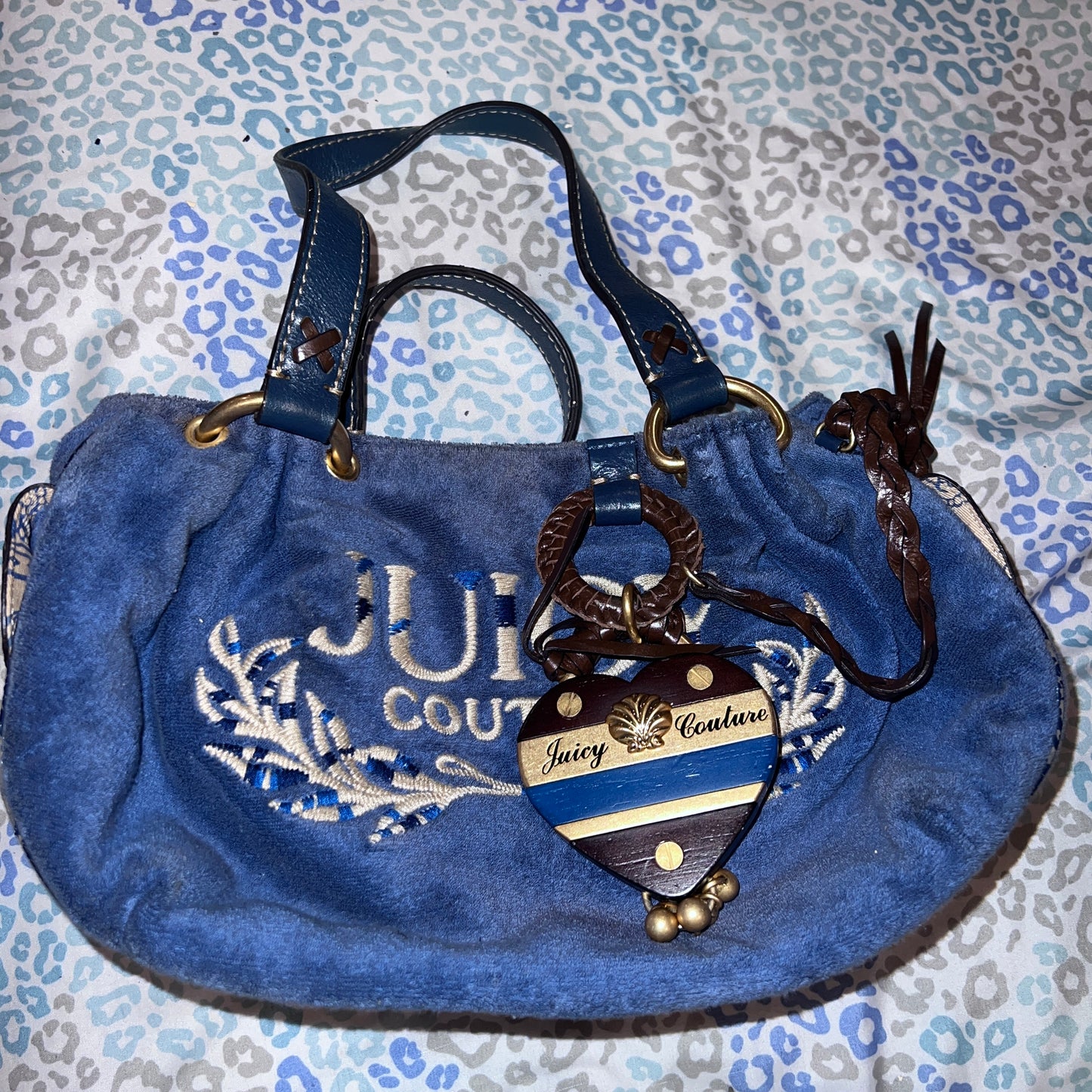 Vintage Blue Juicy Couture Satchel Bag Purse Handbag Terry Cloth Y2K