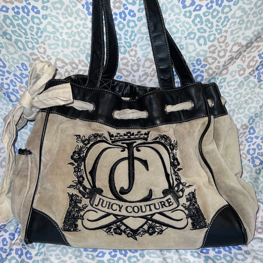 Vintage Grey Black Juicy Couture Tote Bag Purse Daydreamer Velour Handbag Y2K
