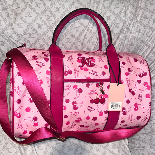 New Juicy Couture Pink Raspberry Cherry Weekender Travel Duffel Bag Cherries NWT