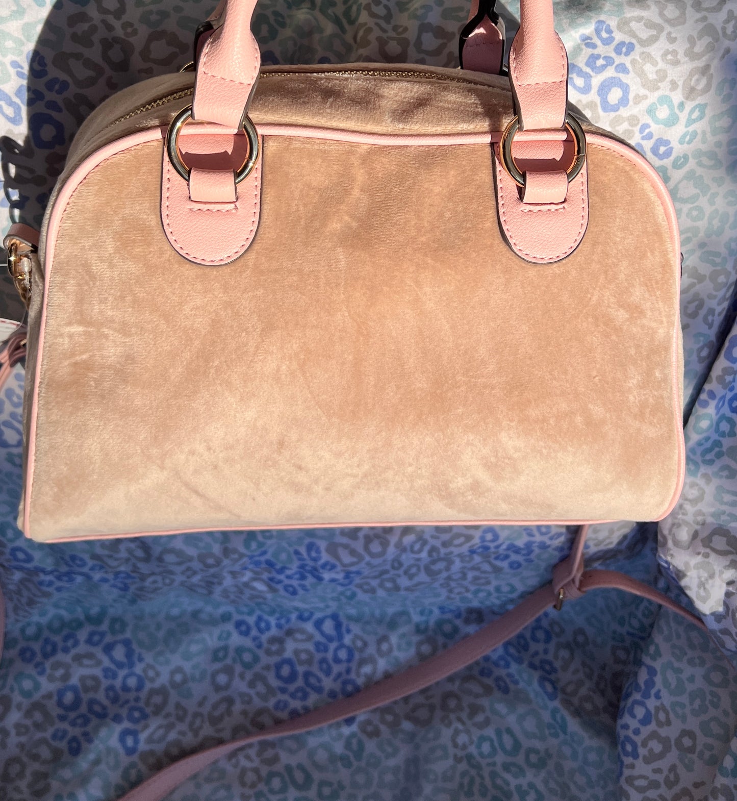New Pink Tan Juicy Couture Purse Bag Satchel Crossbody Bag Velour Vintage Style