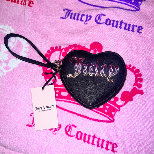 New Black Juicy Couture Heart Wallet Pouch Clutch Zip Around