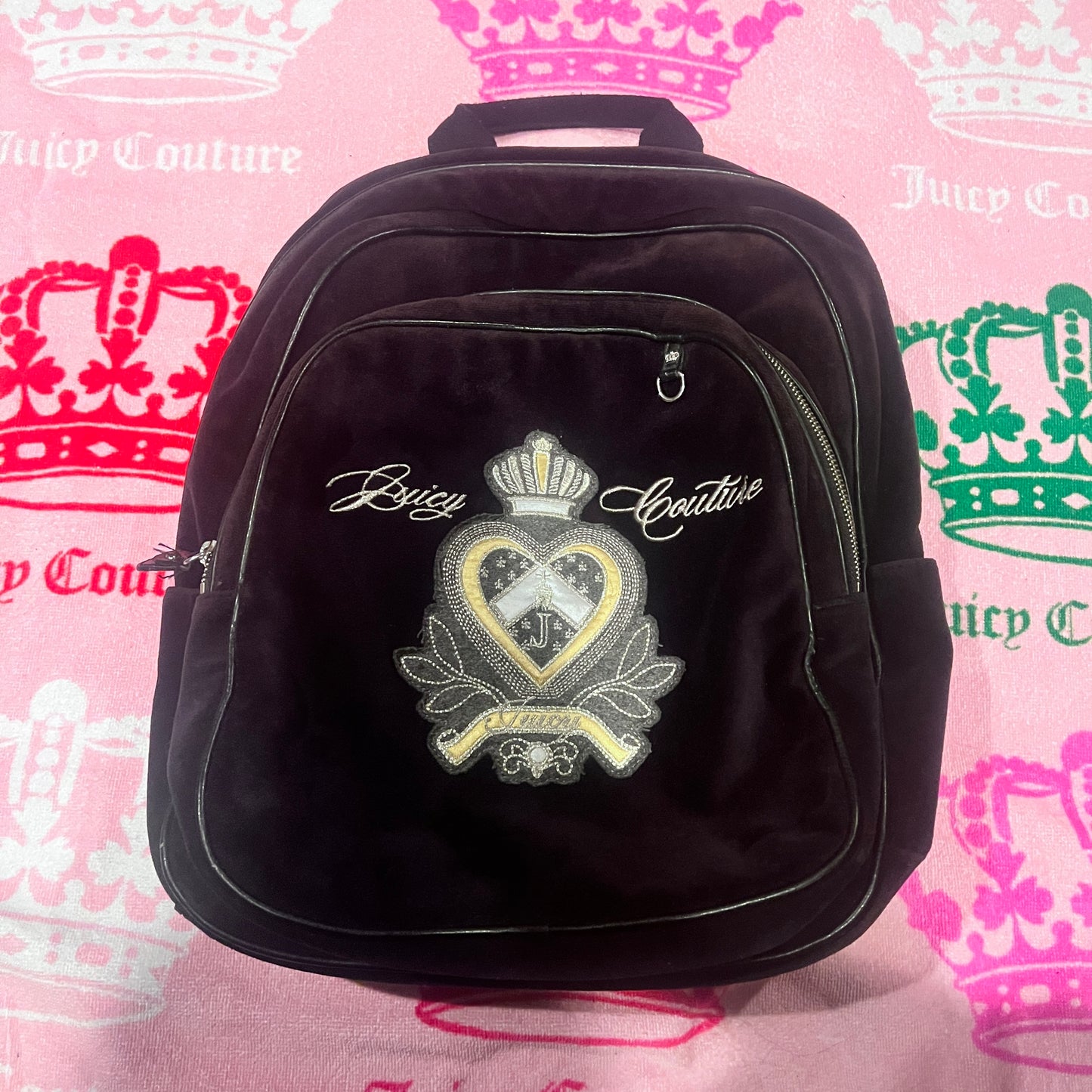 Vintage Black Juicy Couture Backpack Purse Bag Velour Y2K Large