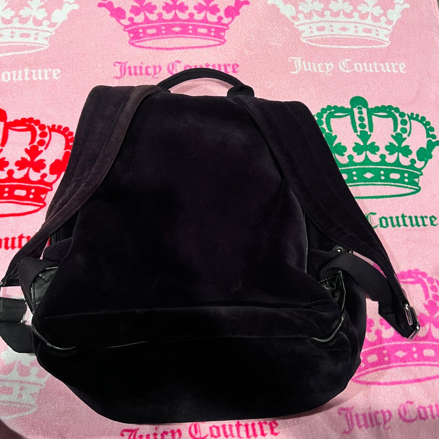 Vintage Black Juicy Couture Backpack Purse Bag Velour Y2K Large