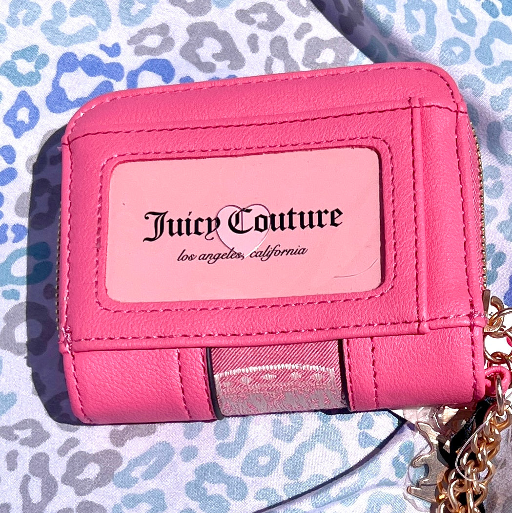 New Pink Juicy Couture Wallet Card Holder Wristlet Coin Purse Crown Love