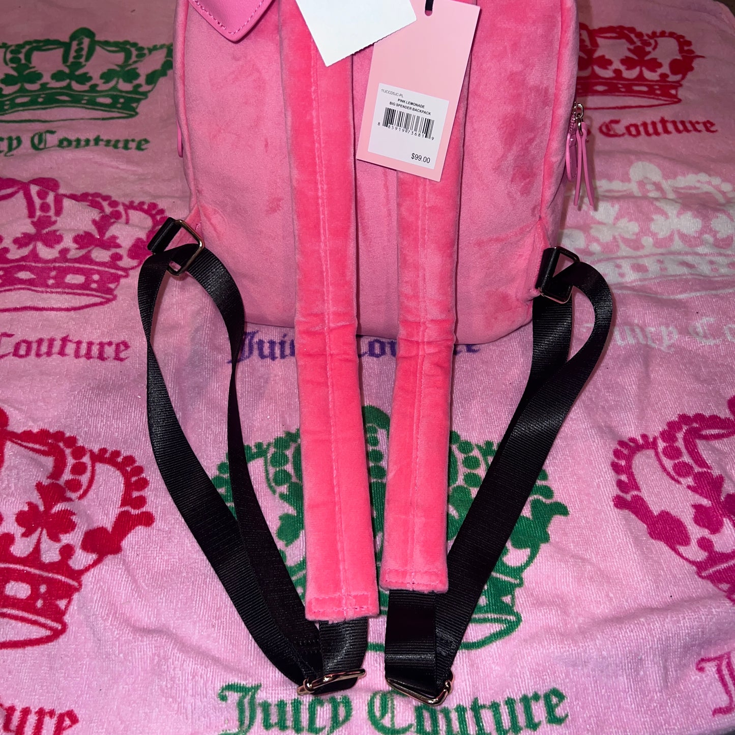 New Pink Juicy Couture Backpack + Bag Charm NWT Purse Bag Velvet MSRP $99