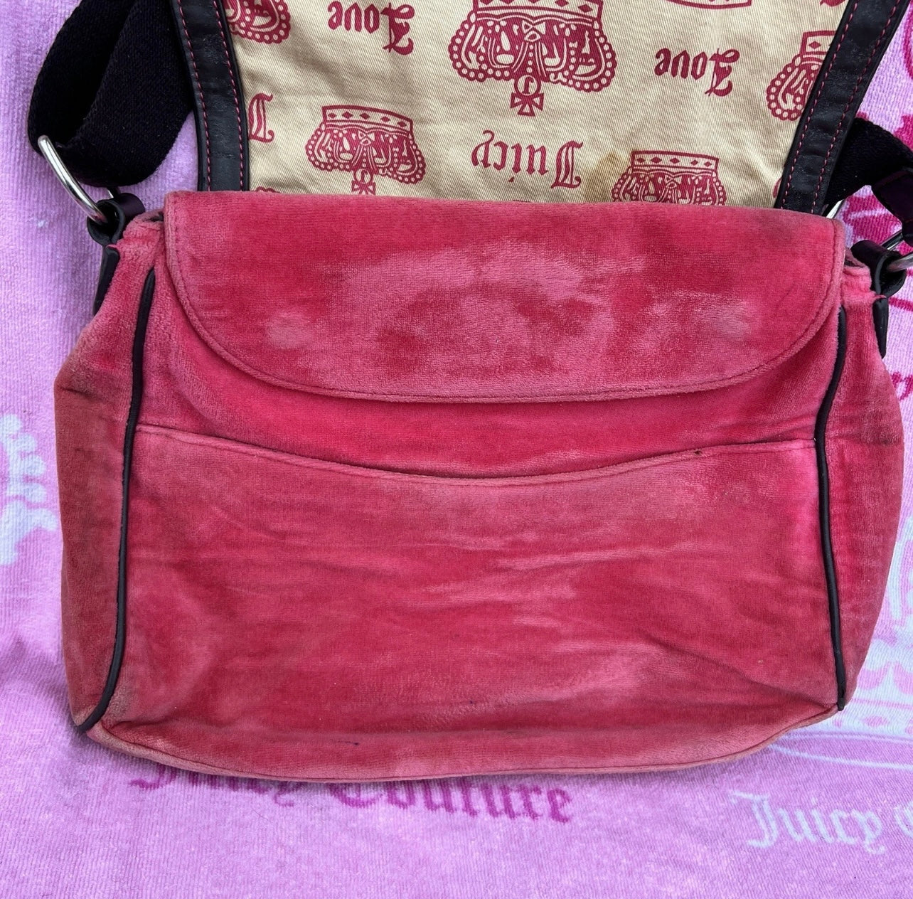 Vintage Rare Pink Juicy Couture Messenger Bag Purse Velour Juicy Girls Club Y2K