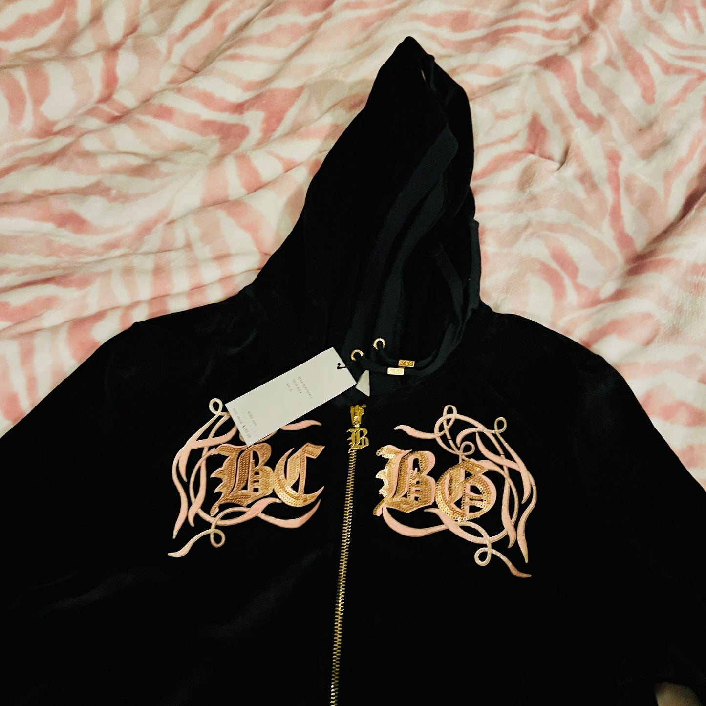 New XL Gold Black BCBG 2-Piece Tracksuit Jacket + Track Pants Set MSRP $160