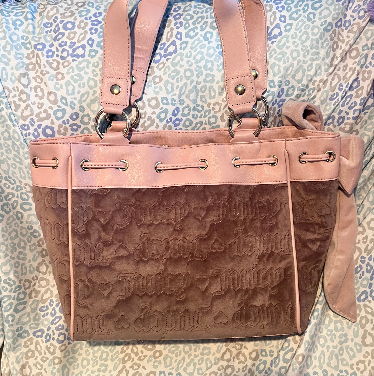 New Pink Purple Juicy Couture Purse Daydreamer Tote Bag Velour Handbag Quilted