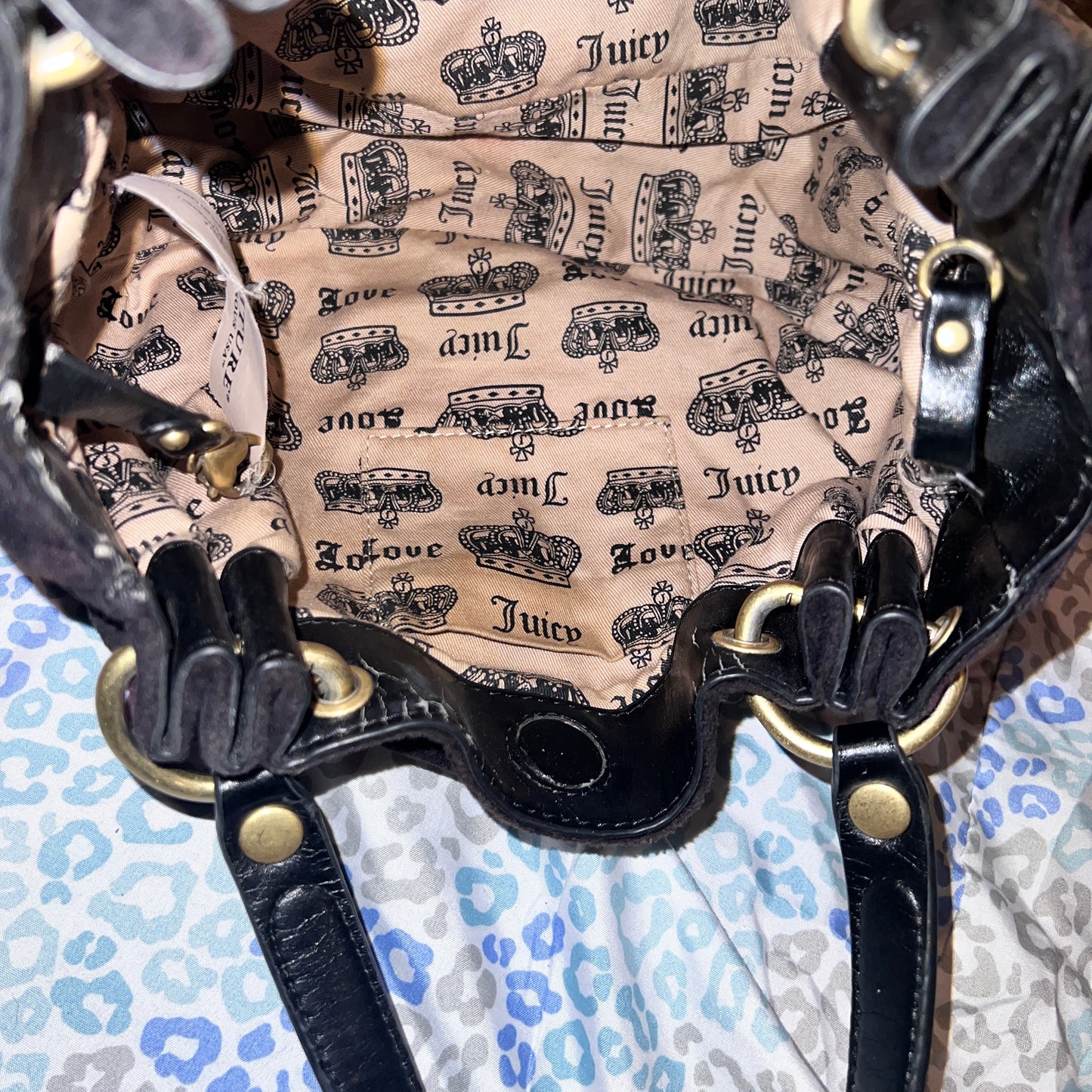 Vintage Black Juicy Couture Handbag Satchel Bag Purse Velour Y2K