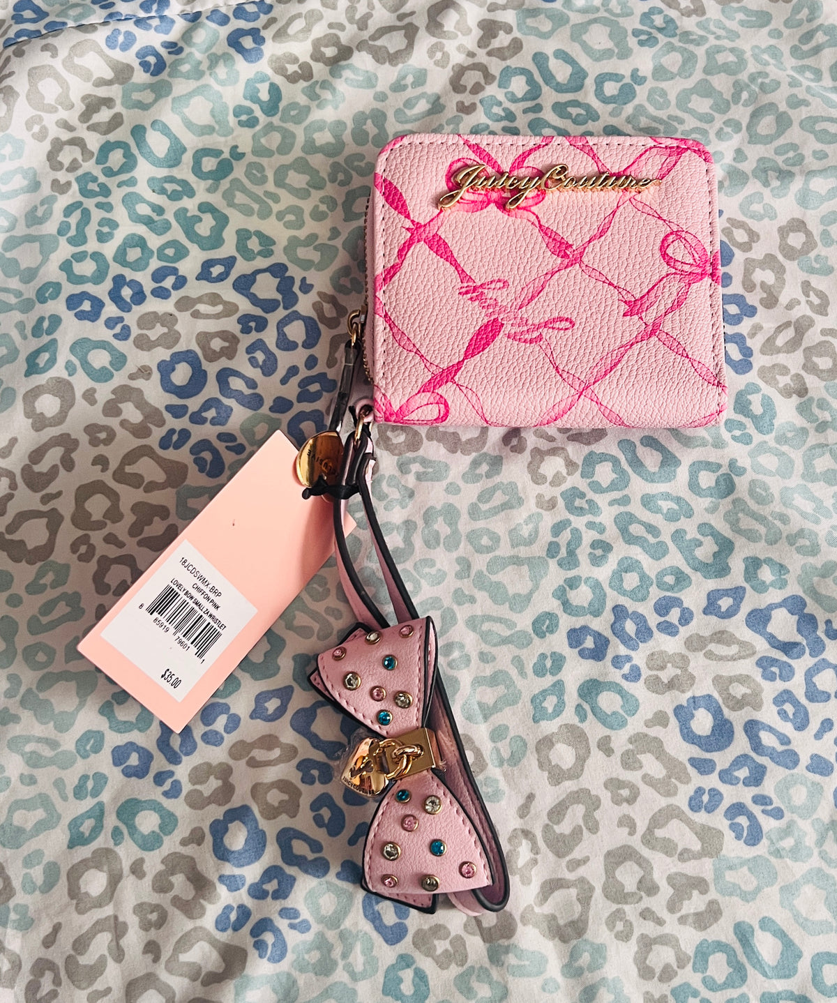New Pink Juicy Couture Wallet Card Holder Wristlet Coin Purse Bow Ribbon