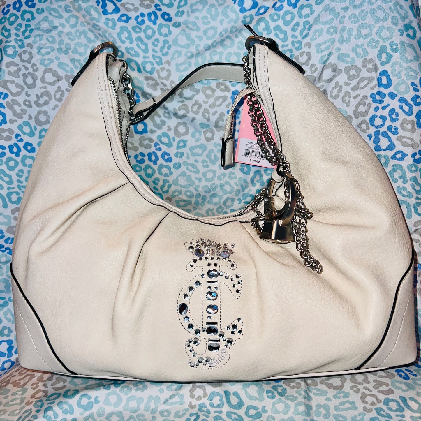 New Beige Juicy Couture Purse Satchel Bag Handbag Pleather Crown Hobo MSRP $79