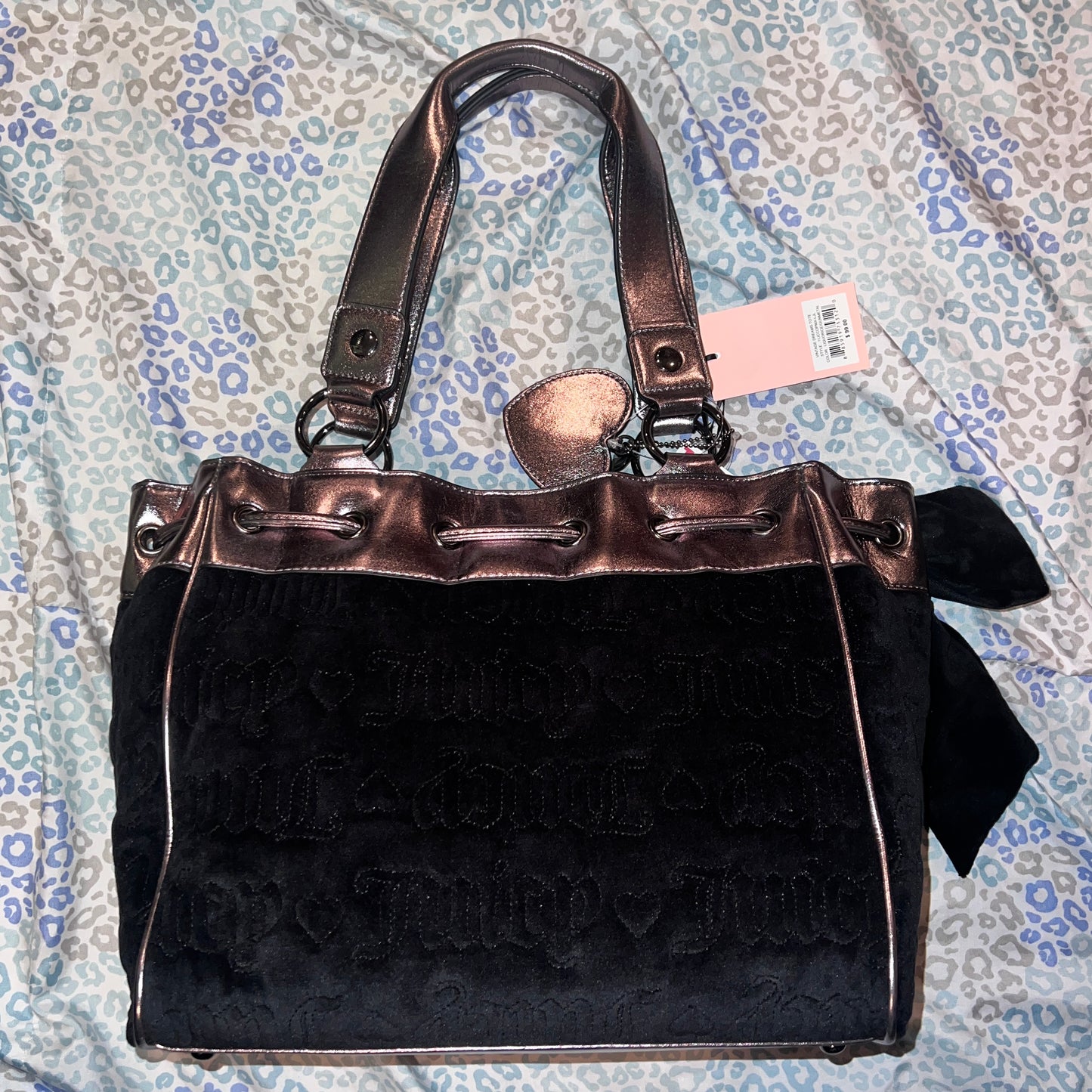 New Black Juicy Couture Purse Tote Bag Daydreamer Handbag Quilted Gunmetal