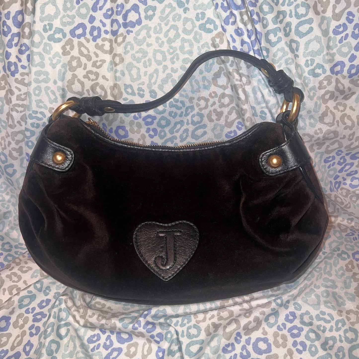 Vintage Black Juicy Couture Purse Satchel Bag Handbag Velour Y2K Ring