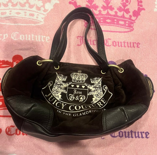 Vintage Black Juicy Couture Purse Satchel Bag Handbag Velour Scottie Dog Y2K