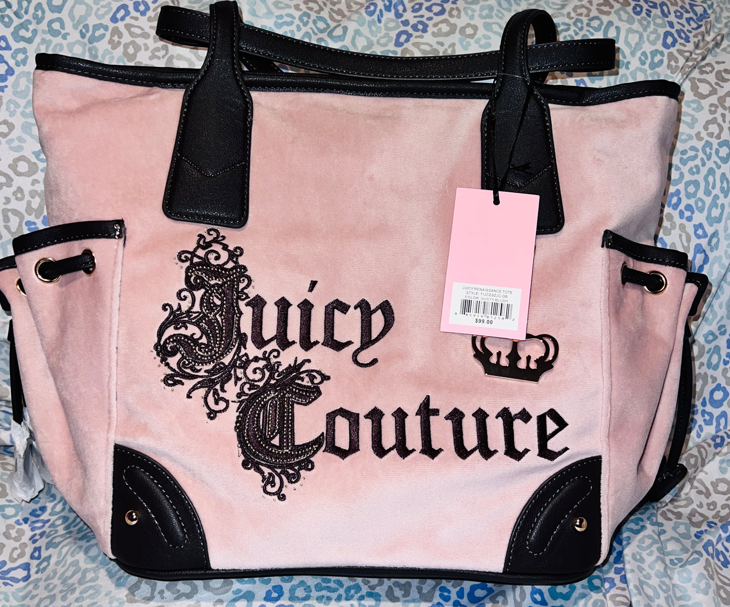 New Brown Pink Juicy Couture Purse Handbag Tote Bag Velour Renaissance
