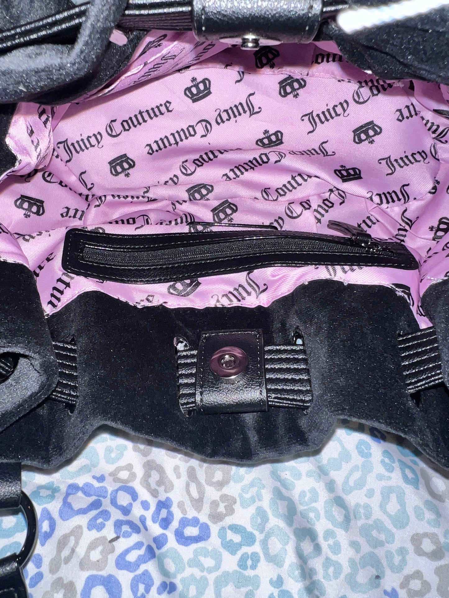 New Black Juicy Couture Purse Satchel Bag Handbag Velour Sparkle Royal Tote