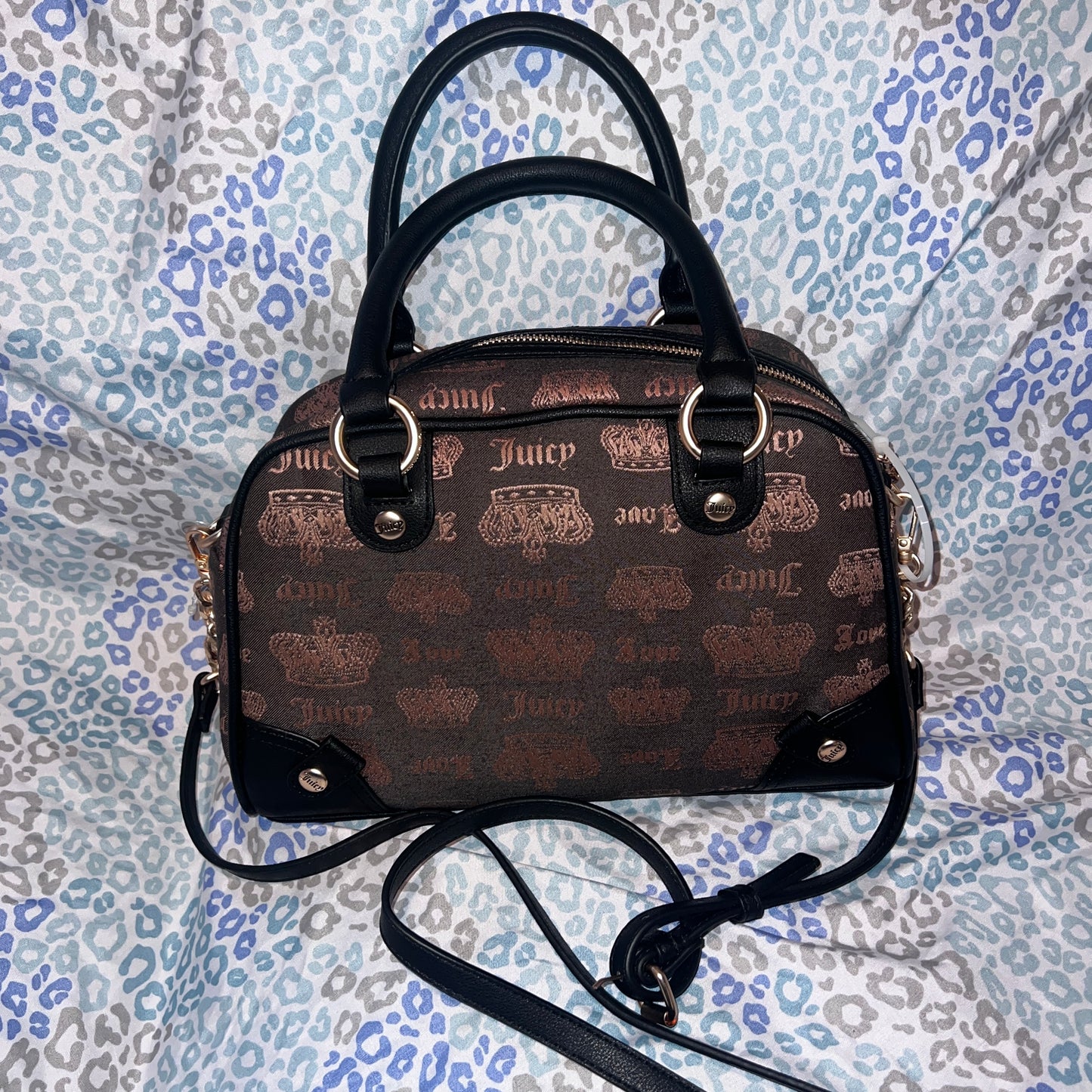 New Gold Black Juicy Couture Bowler Bag Purse Vintage Style Handbag Crown NWT