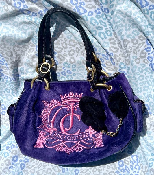 Vintage Purple Pink Juicy Couture Purse Handbag Satchel Velvet Bag Custom Dyed