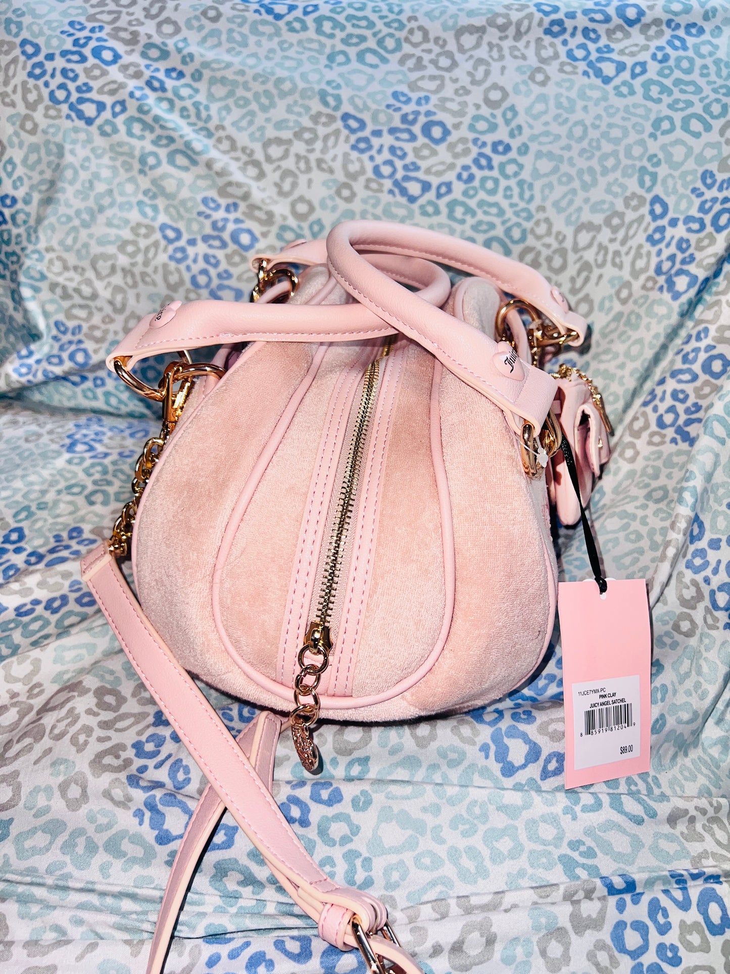 New Cream Juicy Couture Purse Juicy Angel Bowler Bag Handbag Terry Cloth Satchel