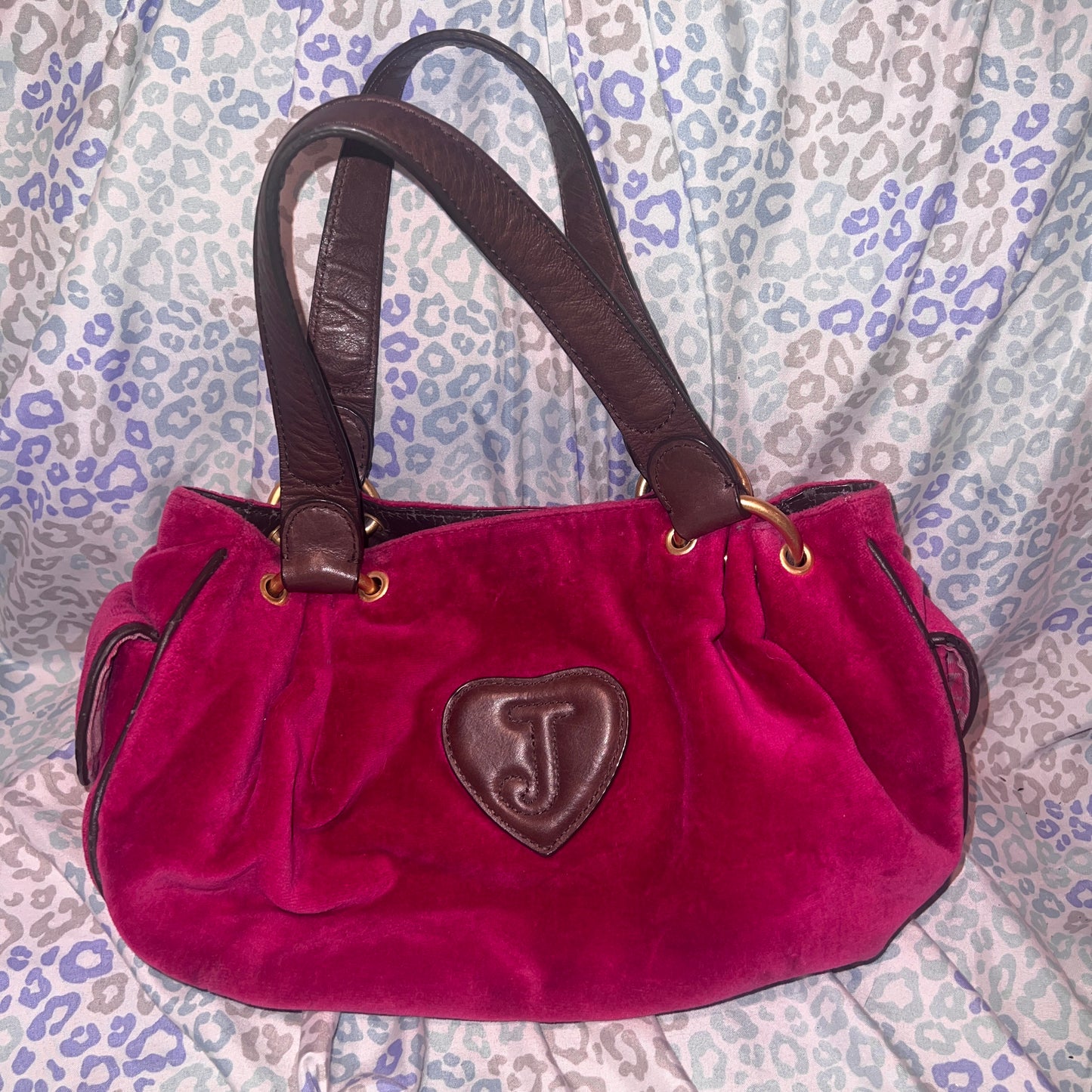 Vintage Brown Pink Juicy Couture Purse Satchel Bag Handbag Velour Y2K Butterfly