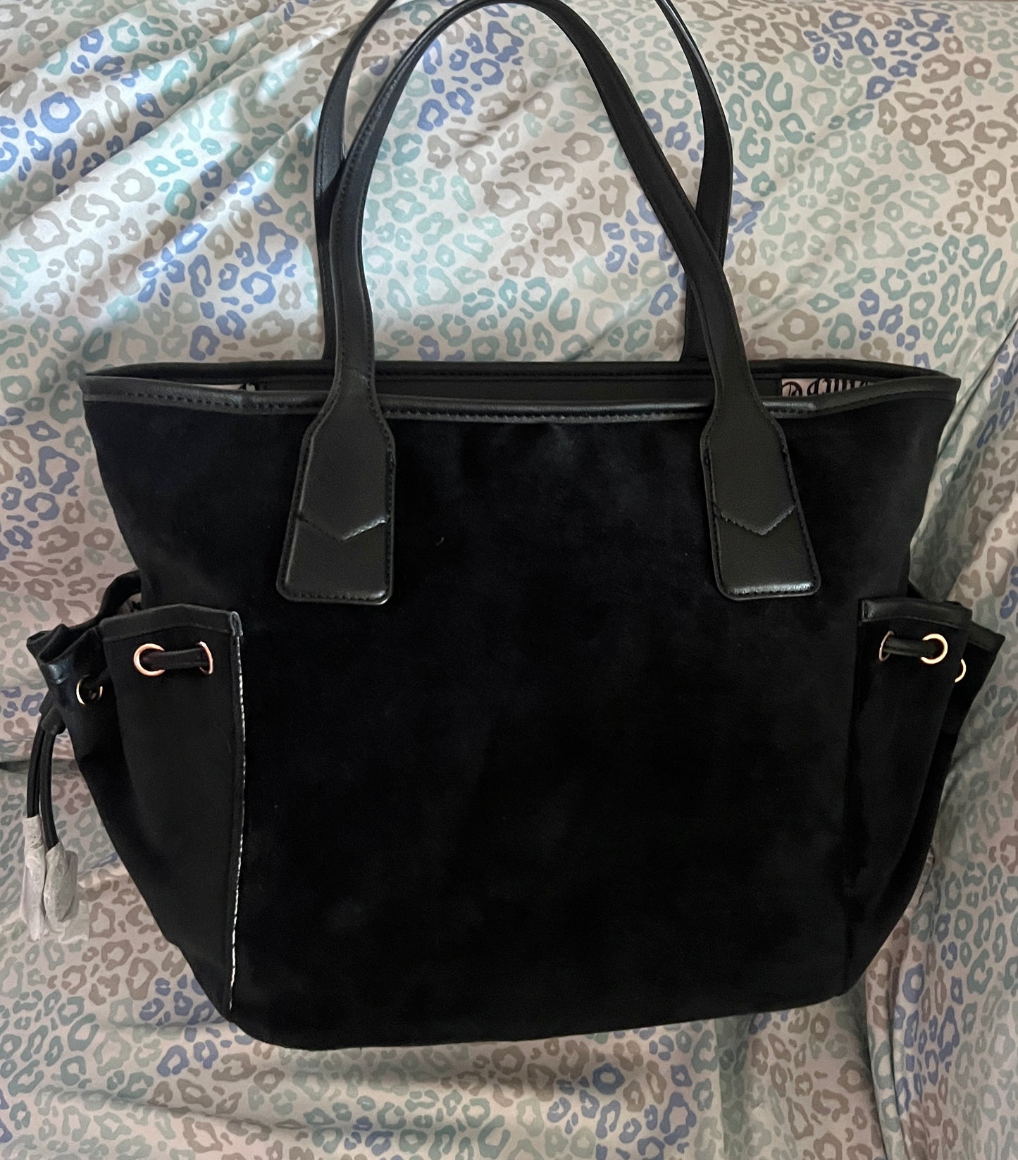 New Black Juicy Couture Purse Renaissance Tote Bag Velour Vintage Style Handbag
