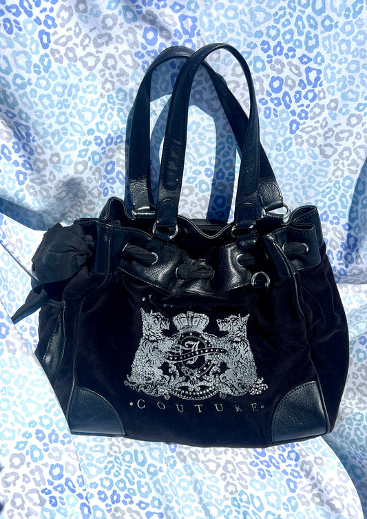 Vintage Black Juicy Couture Handbag Daydreamer Tote Bag Purse Velour Scottie Dog