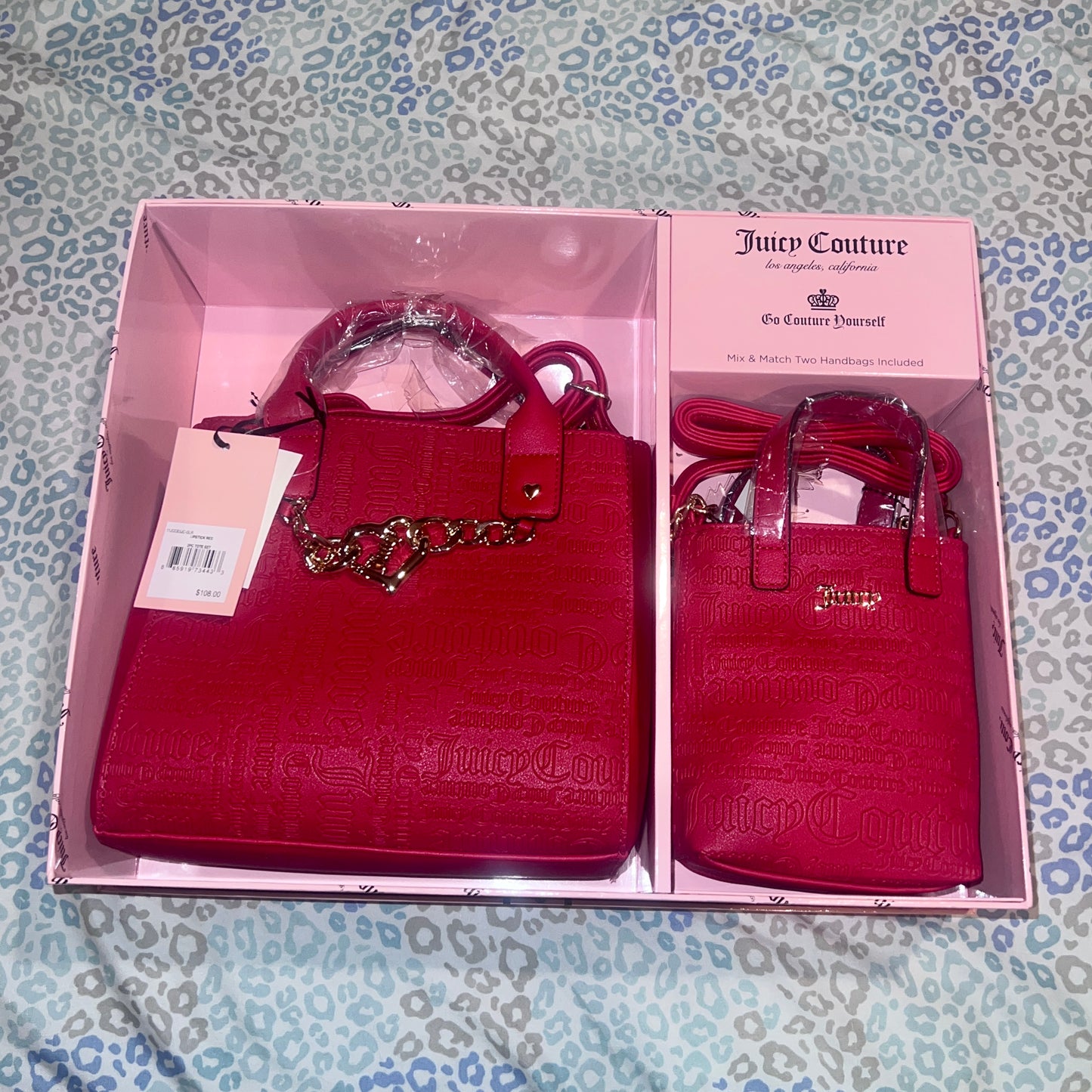 New Red Juicy Couture Purse Bag Satchel Xmas Gift Set of 2 Mommy & Me MSRP $108