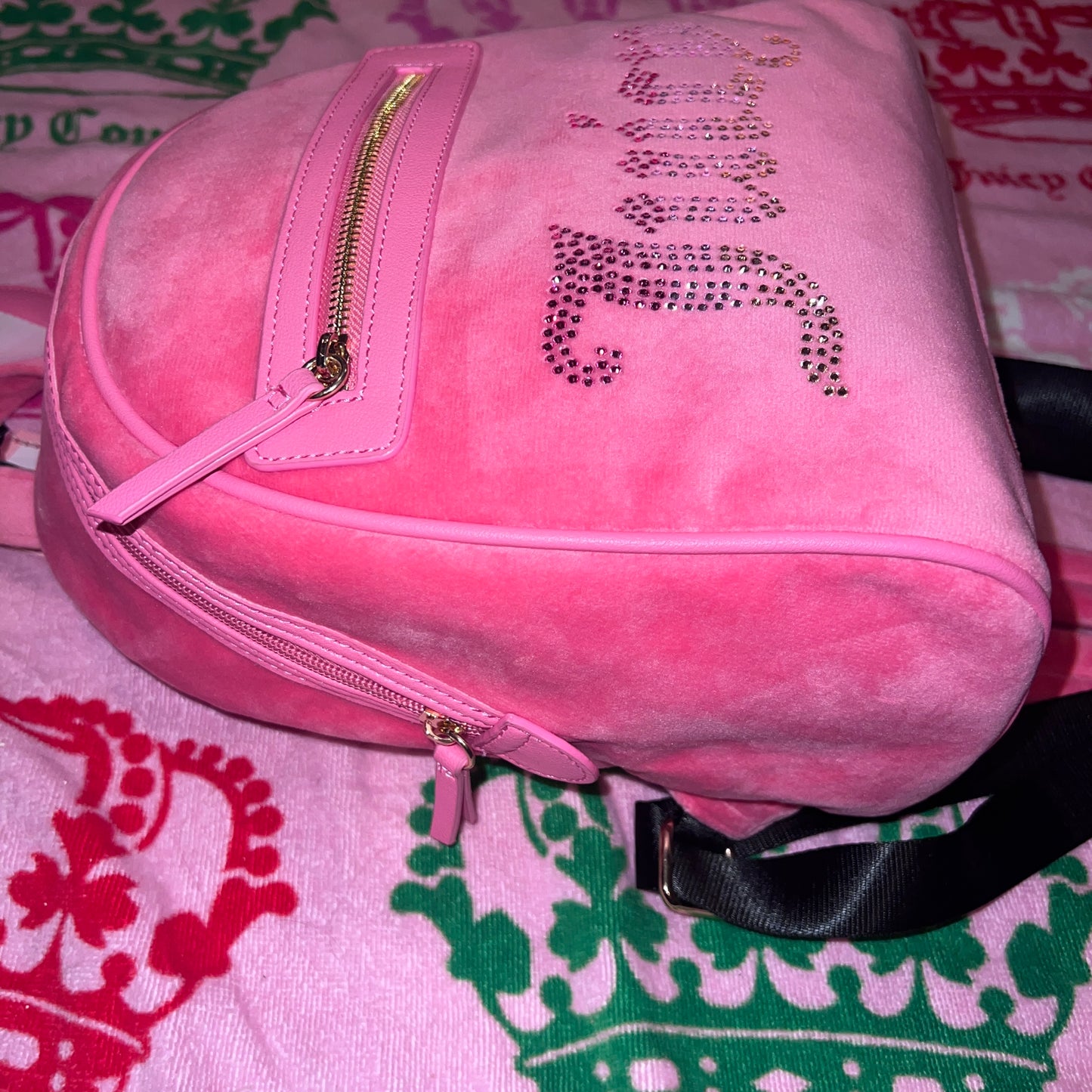 New Pink Juicy Couture Backpack + Bag Charm NWT Purse Bag Velvet MSRP $99