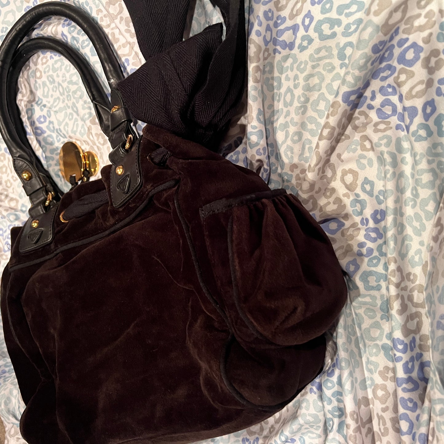 Vintage Black Juicy Couture Purse Velour Handbag Y2K Bag Floral Flower