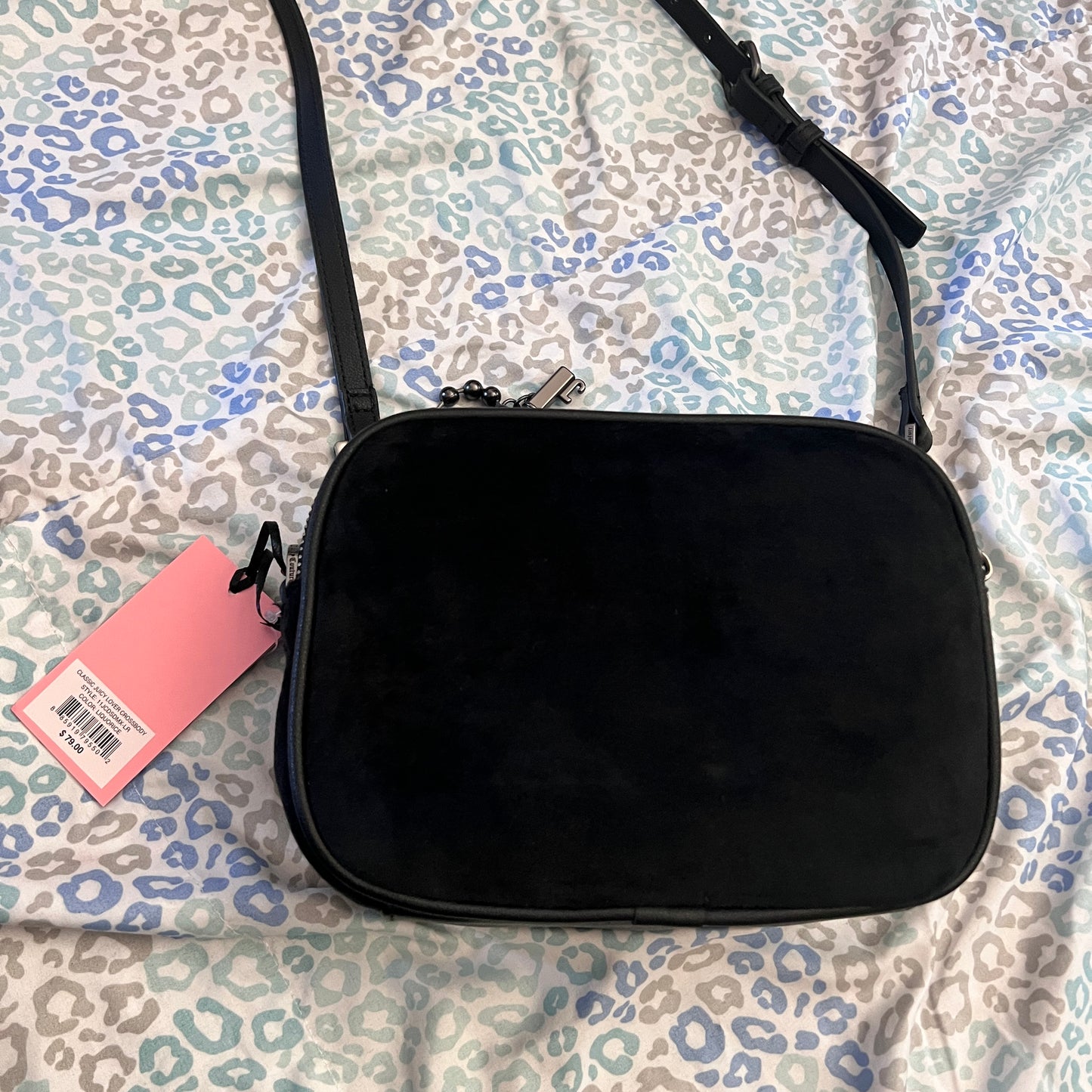 New Black Juicy Couture Purse Crossbody Bag Handbag Y2K Style Velour Liquorice