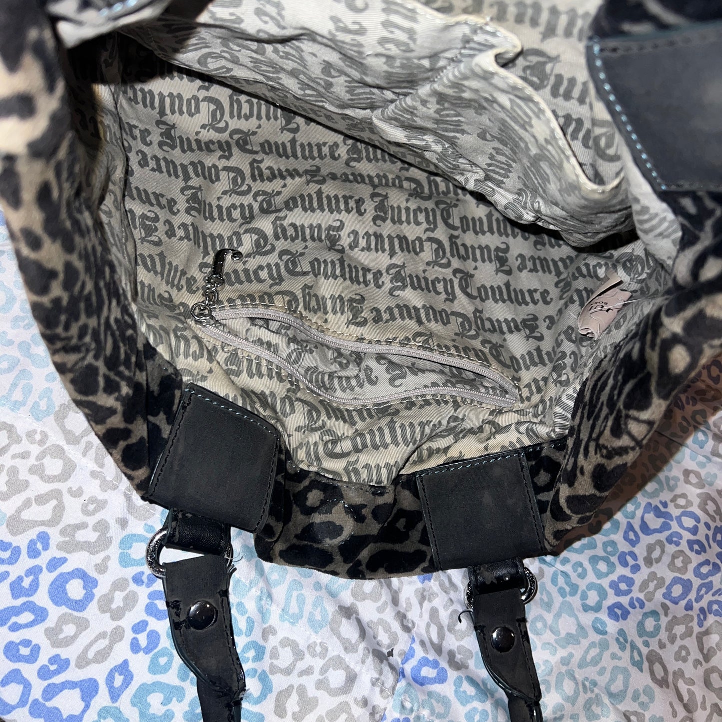 Vintage Grey Black Juicy Couture Handbag Satchel Bag Purse Velour Y2K Cheetah