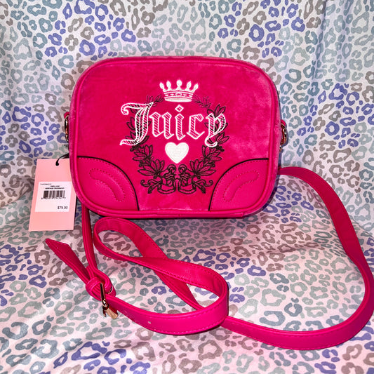 New Pink Juicy Couture Purse Handbag Crossbody Bag Velour Vintage Style MSRP $79