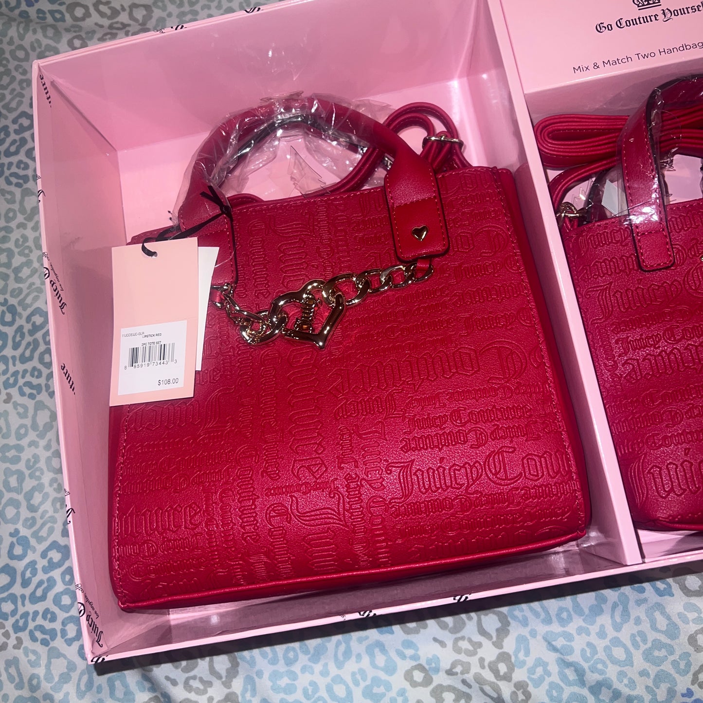 New Red Juicy Couture Purse Bag Satchel Xmas Gift Set of 2 Mommy & Me MSRP $108