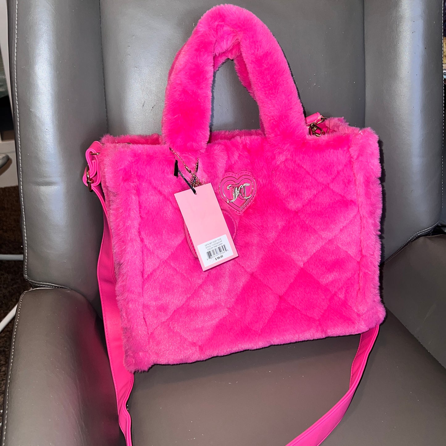 New Pink Juicy Couture Tote Bag Purse Faux Fur Crossbody MSRP $99 Mcbling