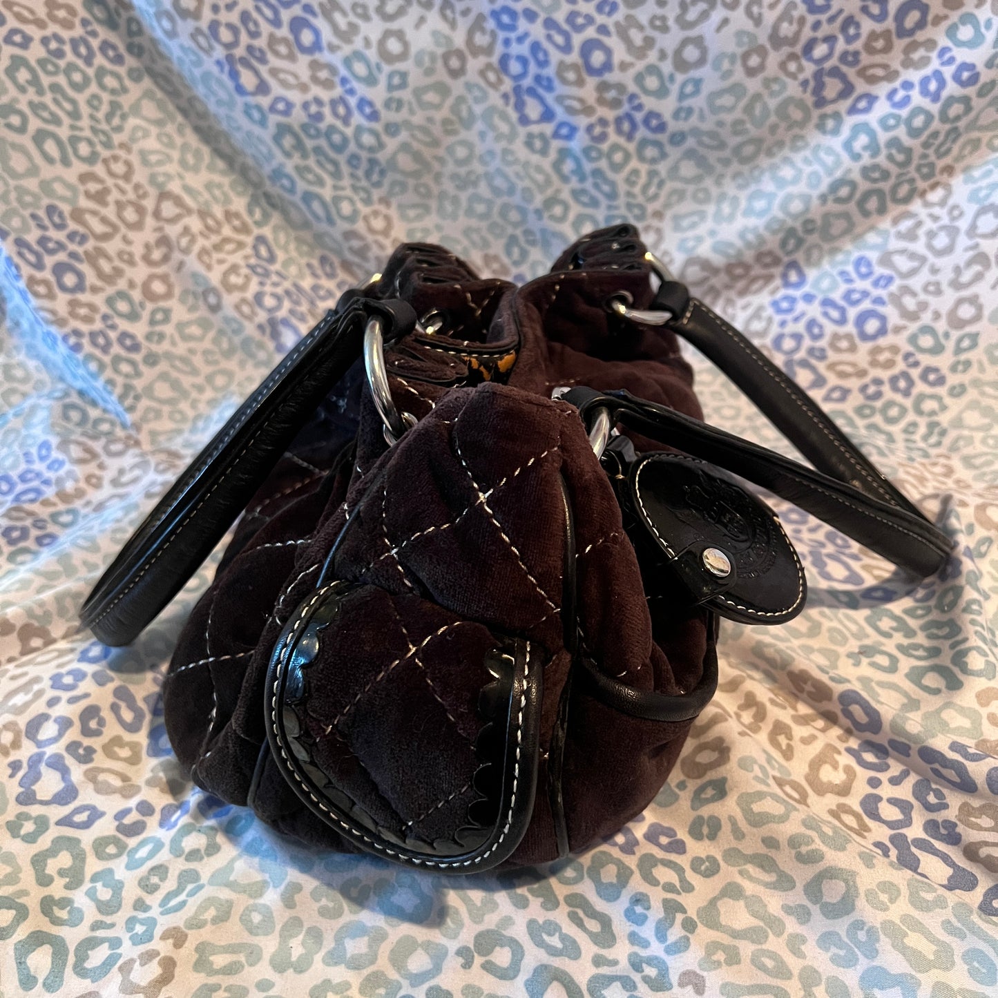 Vintage Dark Brown Juicy Couture Purse Handbag Satchel Bag Velour Quilted Y2K