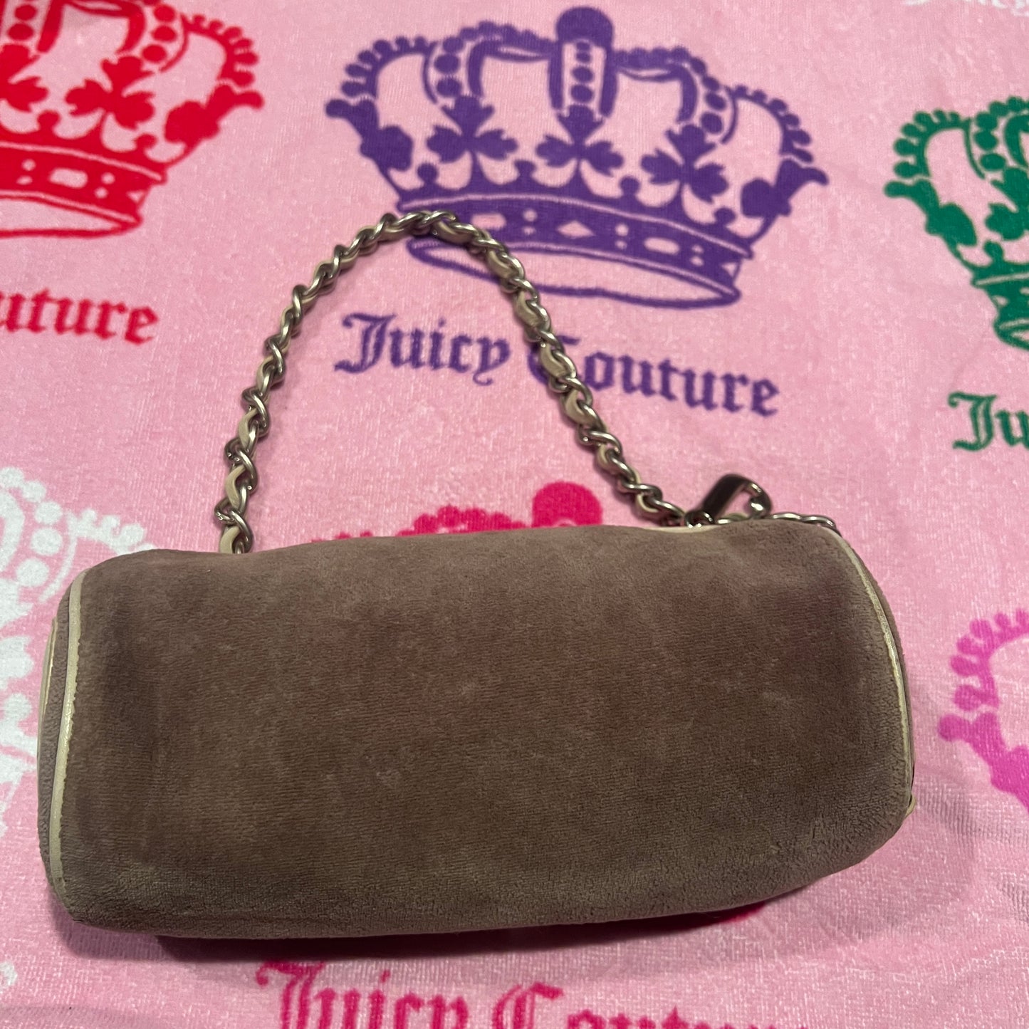 Vintage Grey Juicy Couture Barrel Bag Purse Satchel Velour Scottie Dog Y2K