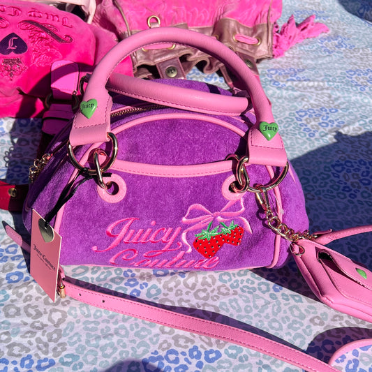 New Pink Purple Juicy Couture Purse Strawberry Satchel Bag Custom Dyed Handbag