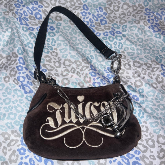 Vintage Dark Brown Juicy Couture Mini Shoulder Bag Clutch Purse Velour Y2K