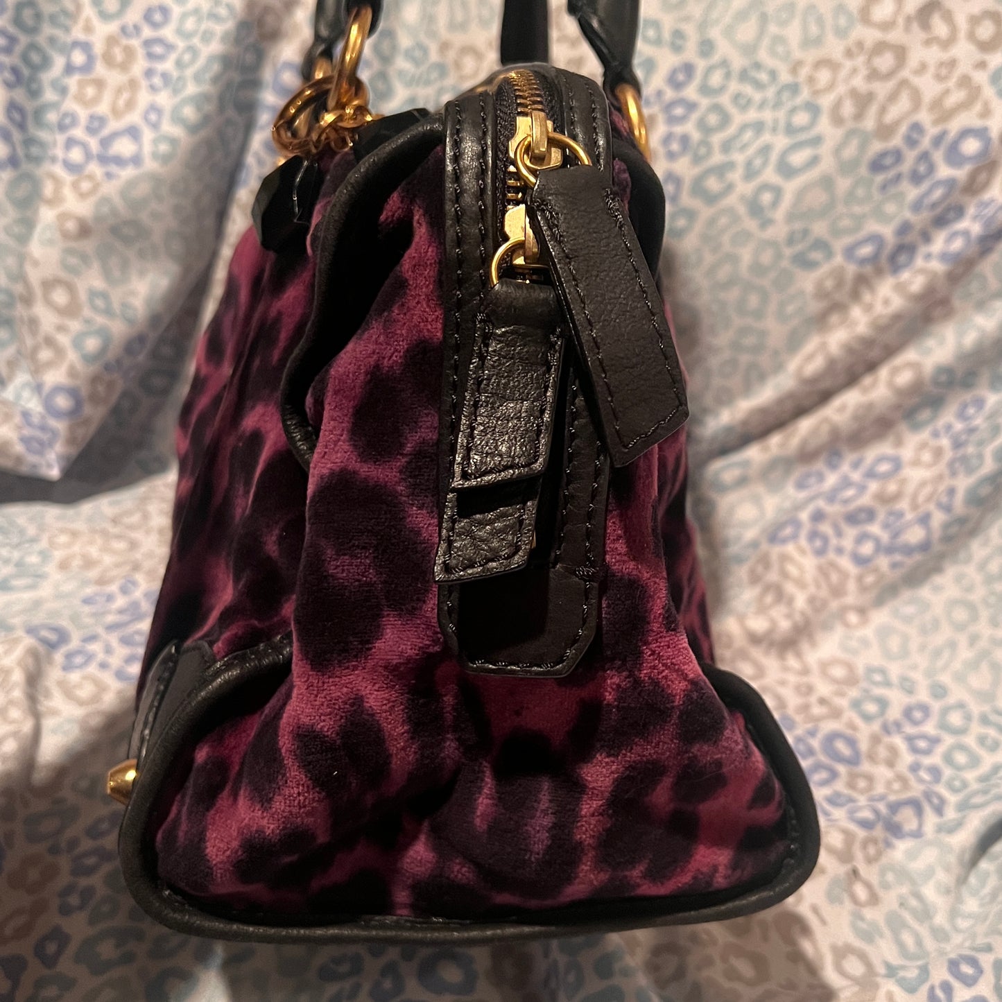 Vintage Purple Black Juicy Couture Purse Satchel Bag Handbag Cheetah Velour Y2K