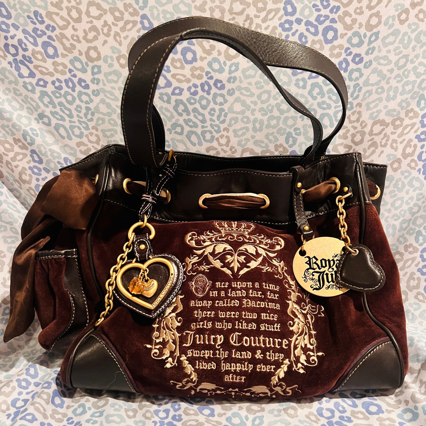 Vintage Dark Brown Juicy Couture Daydreamer Tote Bag Velour Fairy Tale Y2K Purse