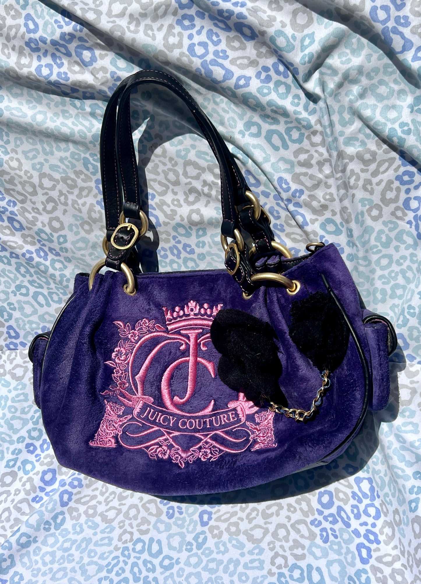 Vintage Purple Pink Juicy Couture Purse Handbag Satchel Velvet Bag Custom Dyed