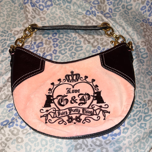 Vintage Brown Pink Juicy Couture Purse Shoulder Bag Handbag Y2K Velour Mcbling