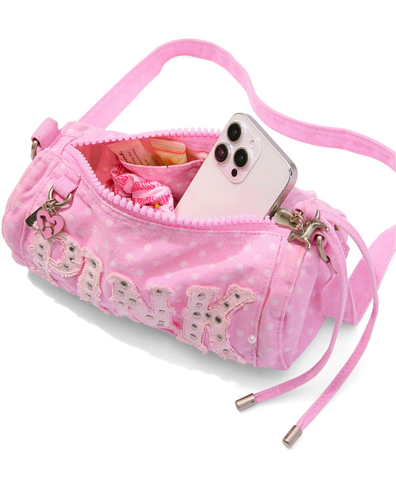 New VS Victoria’s Secret PINK Canvas Rolled Mini Duffle Shoulder Bag Polka Dot