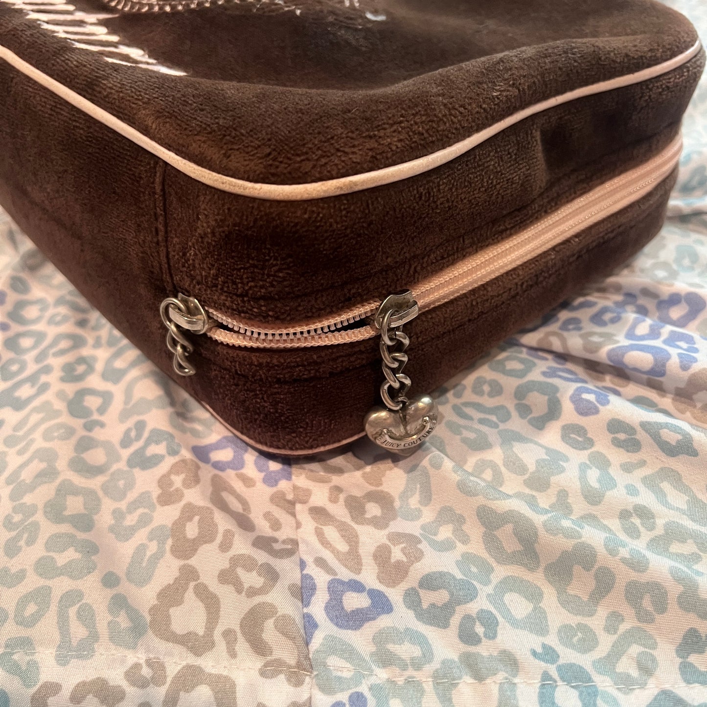 Vintage Brown Juicy Couture Makeup Bag Cosmetic  Travel Case Handbag Velour Y2K