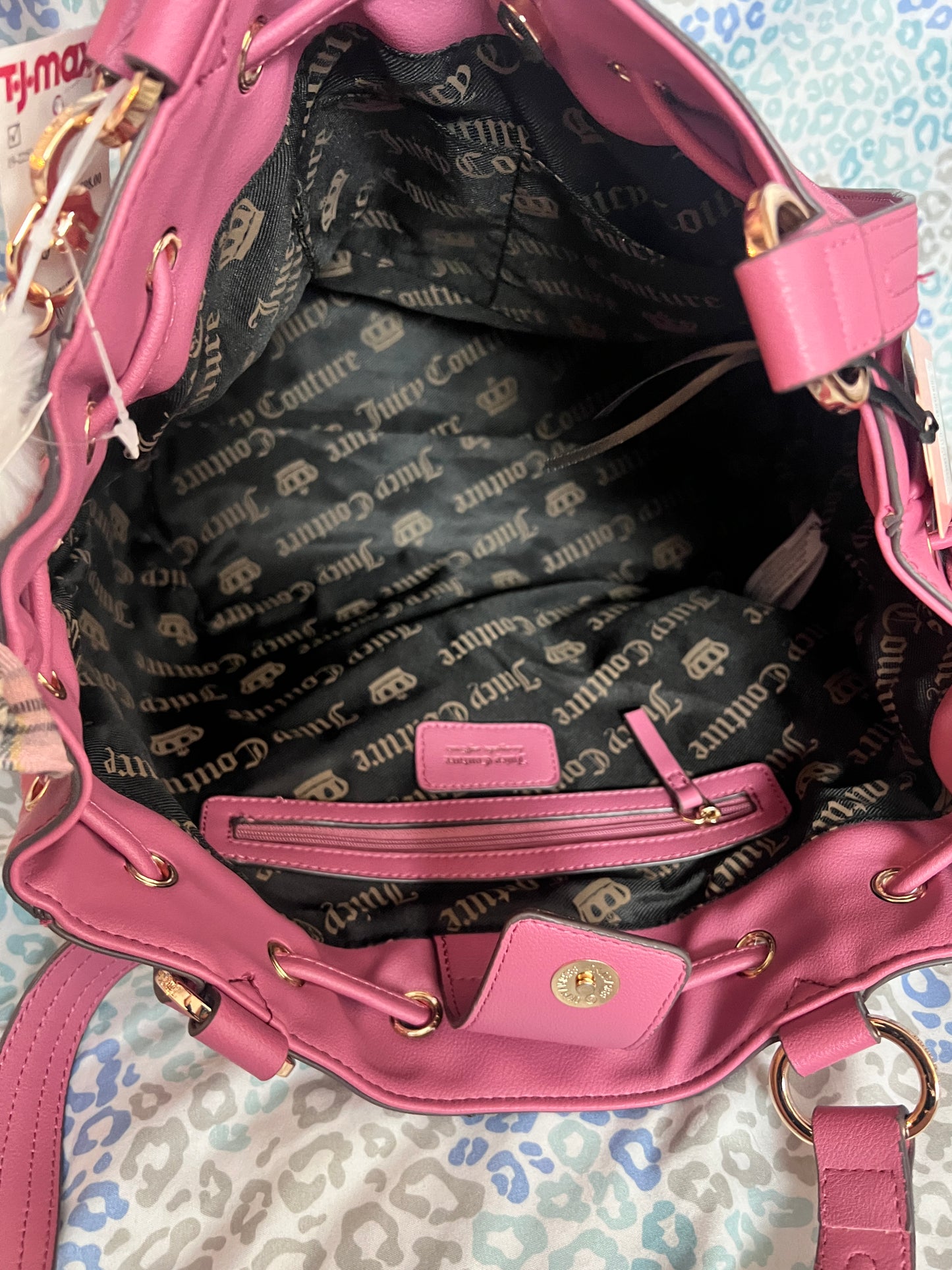 New Pink Brown Juicy Couture Purse Daydreamer Tote Bag Velour Handbag Dog Charm