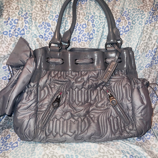 Vintage Grey Juicy Couture Purse Tote Bag Daydreamer Handbag Quilted Y2K