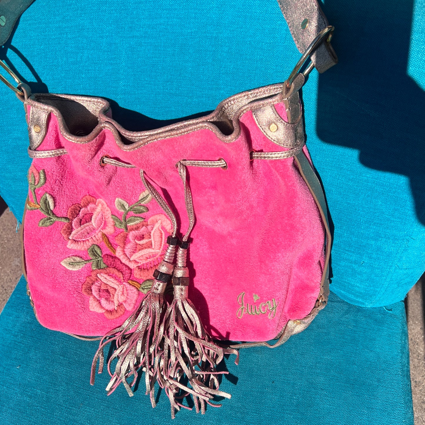 Vintage Pink Juicy Couture Purse Floral Satchel Bag Handbag Y2K Terry Custom Dye