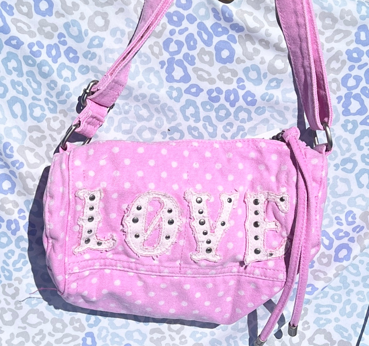 New VS Victoria’s Secret PINK Canvas Rolled Mini Duffle Shoulder Bag Polka Dot